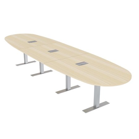 SKUTCHI DESIGNS 14 Person Large Table with Metal T Bases, Power And Data, 14Ft Oval Boat Table, Maple HAR-BOVL-46X168-T-ELEC-XD08